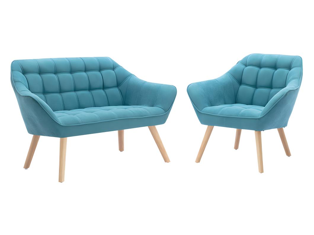 Sofa 2-Sitzer + Sessel - Stoff - Blau - CASERTA