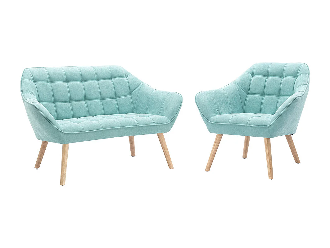 Divano 2 posti e poltrona in Tessuto Verde acqua - CASERTA