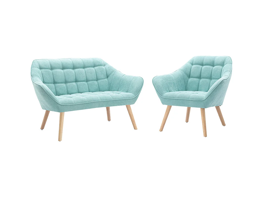 Sofa 2-Sitzer + Sessel - Stoff - Hellgrün - CASERTA