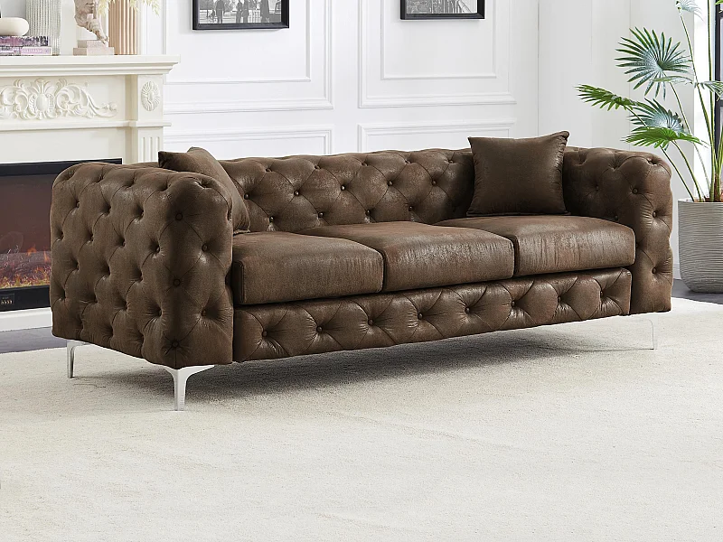 Sofá de 3 lugares Chesterfield em microfibra com aspecto de couro envelhecido EDWINA