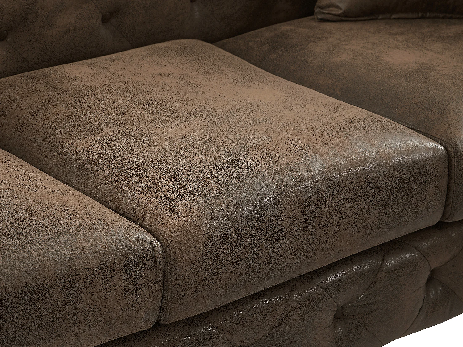 Canapé 3 places chesterfield en microfibre aspect cuir vieilli EDWINA