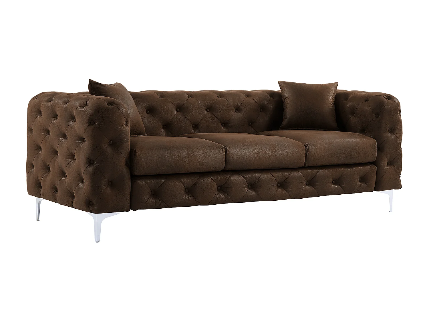 Canapé 3 places chesterfield en microfibre aspect cuir vieilli EDWINA