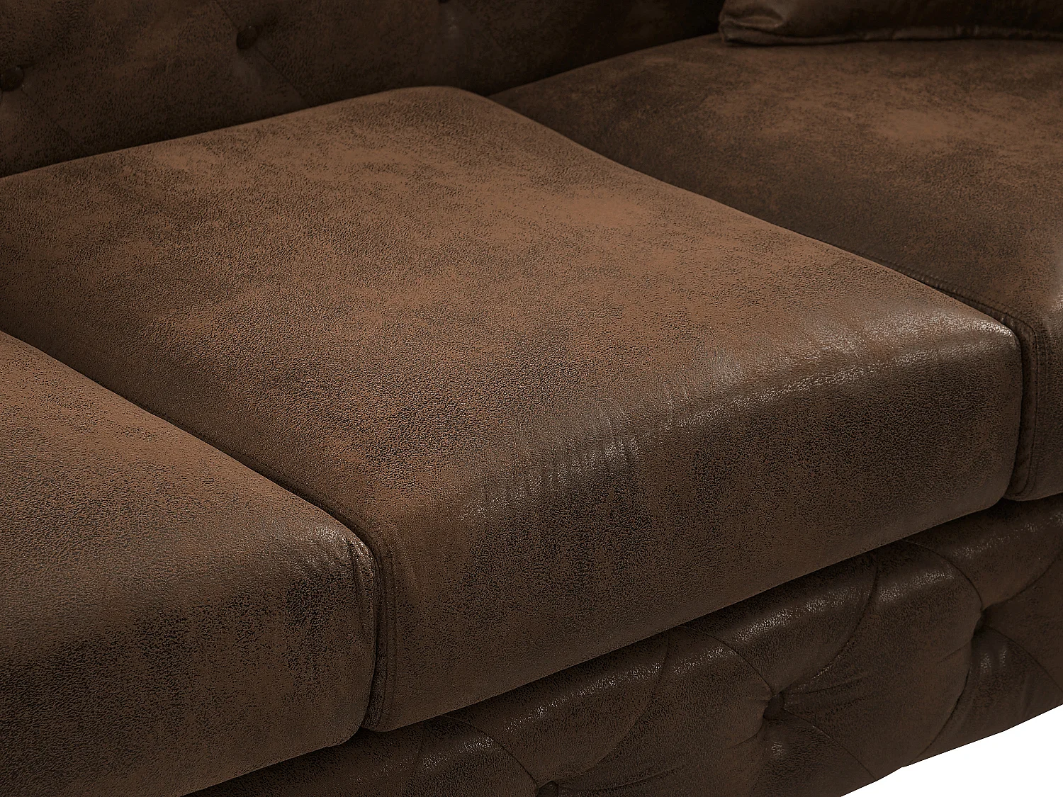 Canapé 3 places chesterfield en microfibre aspect cuir vieilli EDWINA