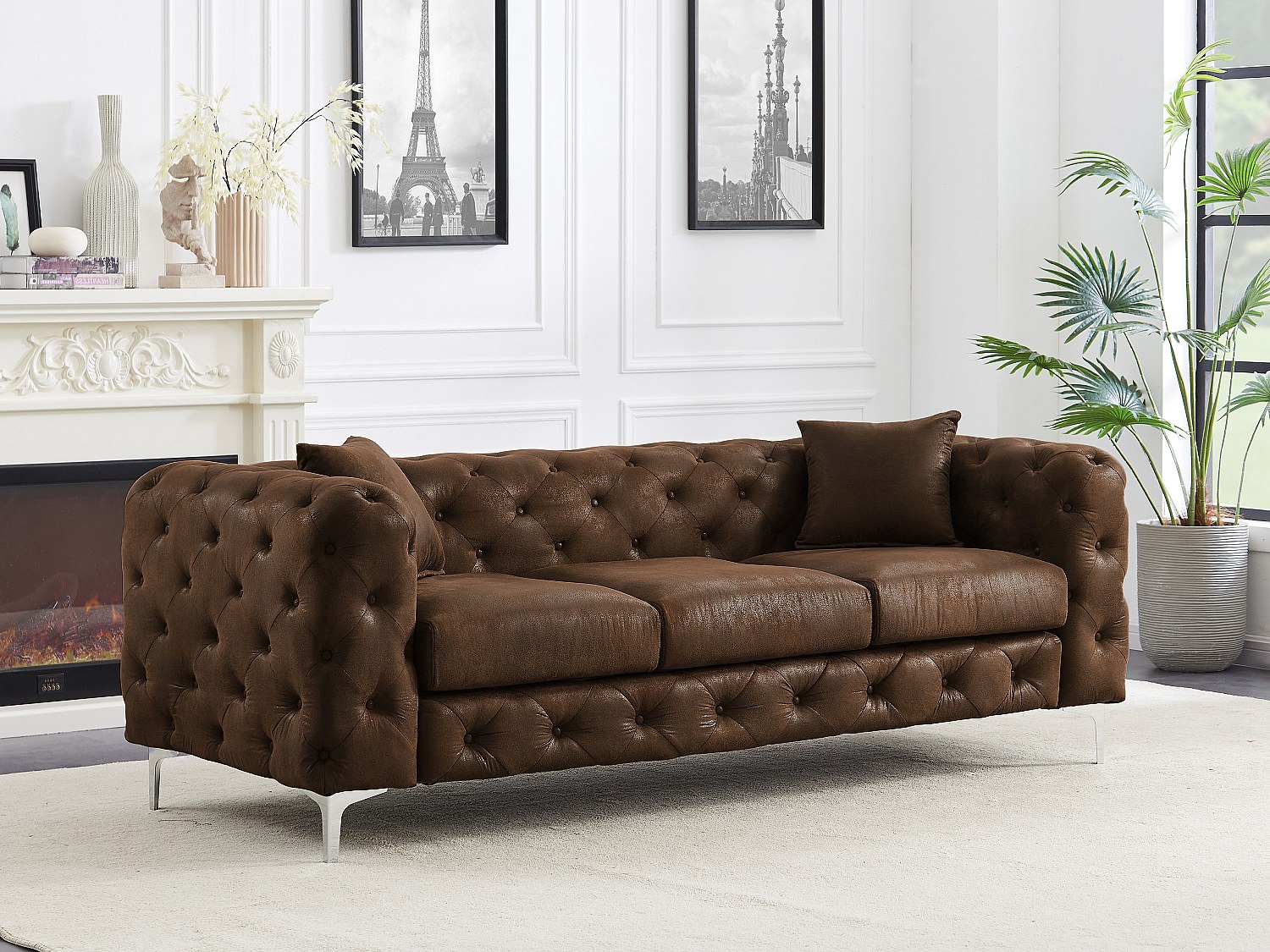 Chesterfield Sofa 3-Sitzer - Mikrofaser - Vintage-Leder-Optik - EDWINA günstig online kaufen