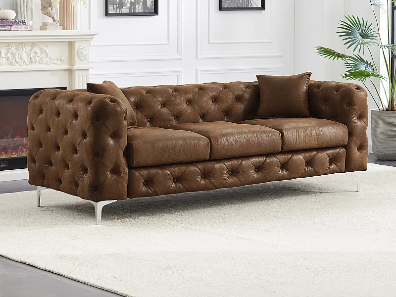 Driezits-Chesterfieldbank van microvezel met verouderd leereffect EDWINA