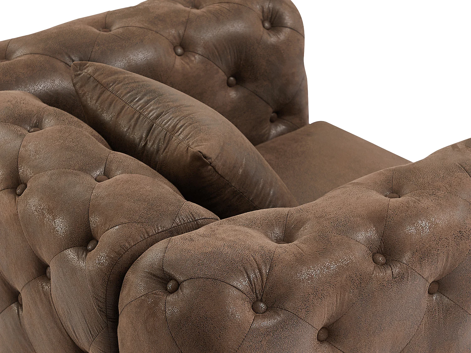 Poltrona Chesterfield em microfibra com aspecto de couro envelhecido EDWINA