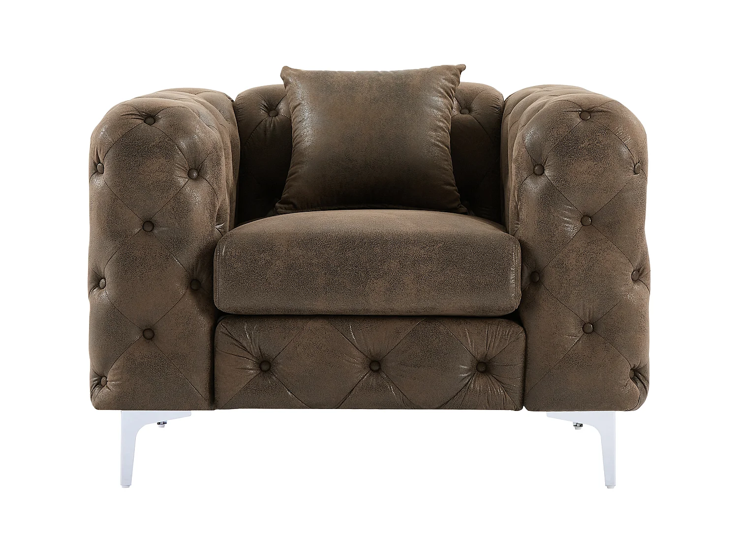 Fauteuil chesterfield en microfibre aspect cuir vieilli EDWINA