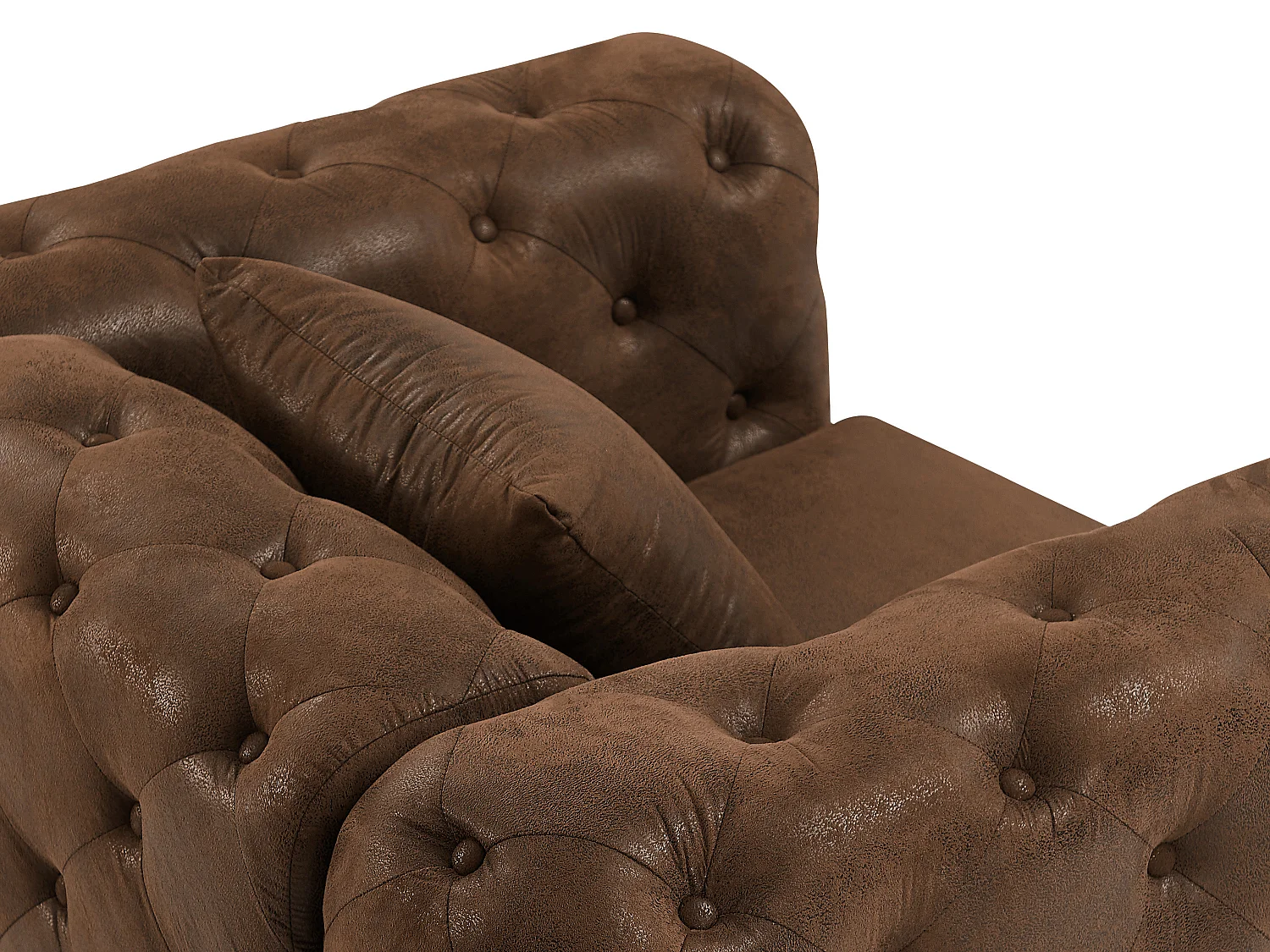 Fauteuil chesterfield en microfibre aspect cuir vieilli EDWINA