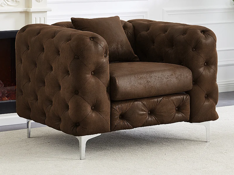 Chesterfieldfauteuil van microvezel met verouderd leereffect EDWINA