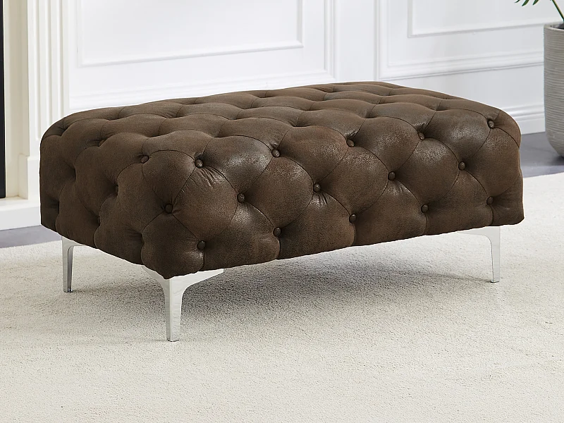 Pouf chesterfield en microfibre aspect cuir vieilli EDWINA