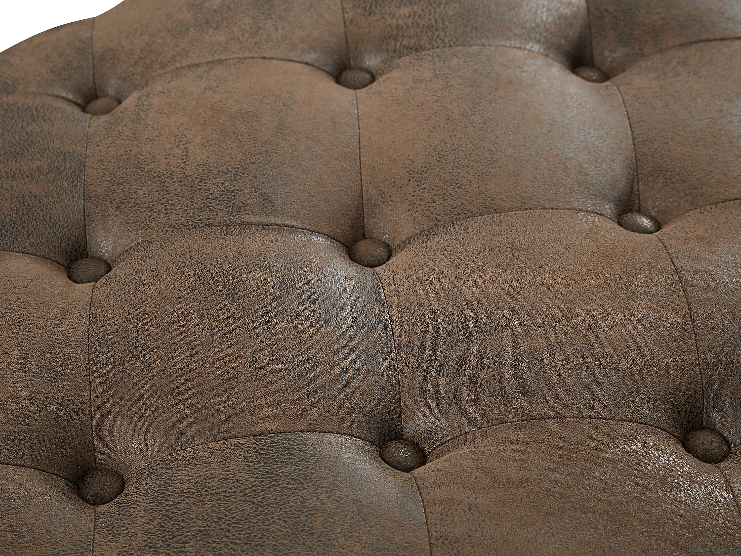 Puf chesterfield de microfibra con acabado de piel envejecida EDWINA