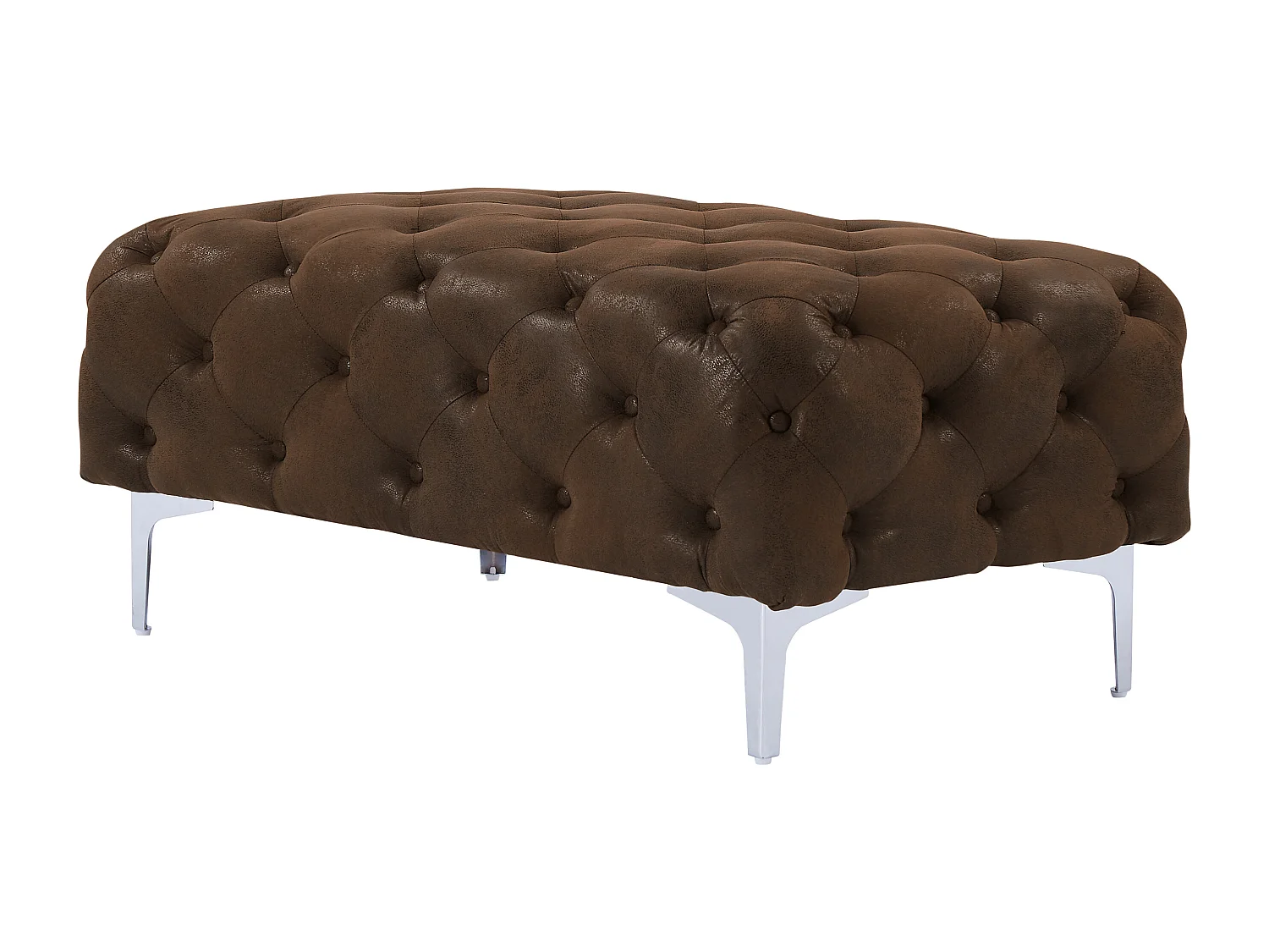 Pouf chesterfield en microfibre aspect cuir vieilli EDWINA