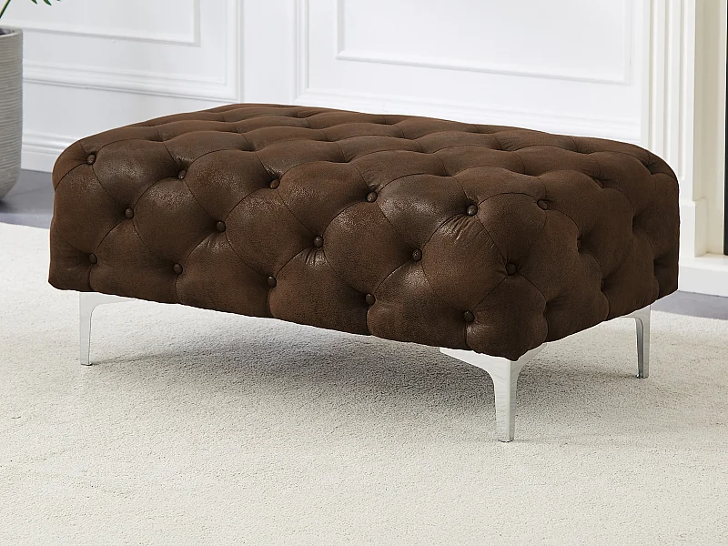 Puf chesterfield de microfibra con acabado de piel envejecida EDWINA