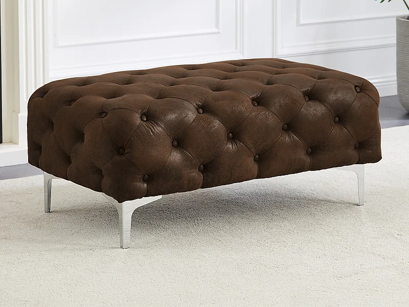 Pufe chesterfield em microfibra aspeto couro envelhecido - EDWINA