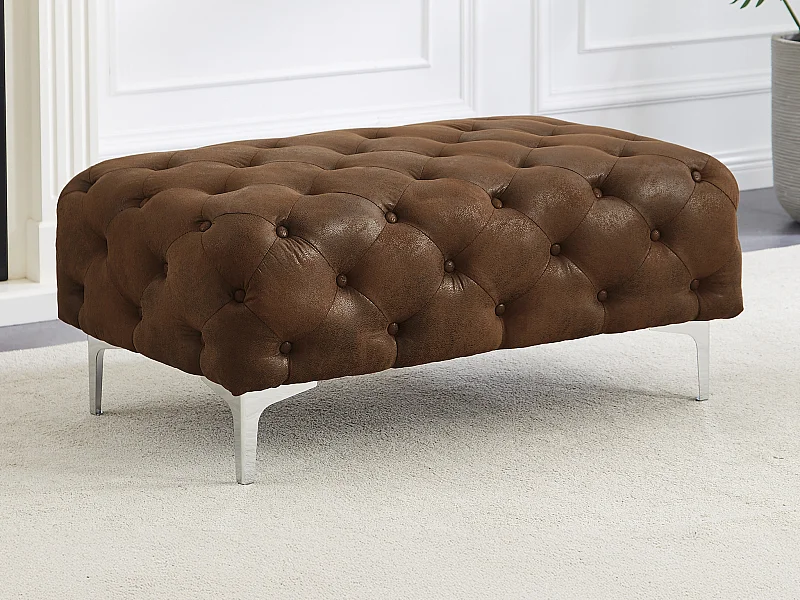 Chesterfield-Hocker - Mikrofaser - Vintage-Leder-Optik - EDWINA