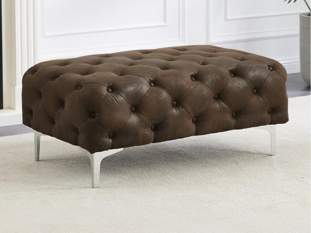 Pouf chesterfield en microfibre aspect cuir vieilli EDWINA