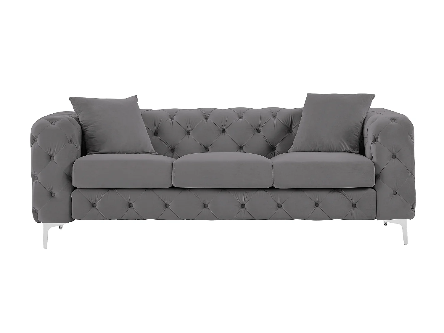 Canapé 3 places chesterfield en velours anthracite EDWINA