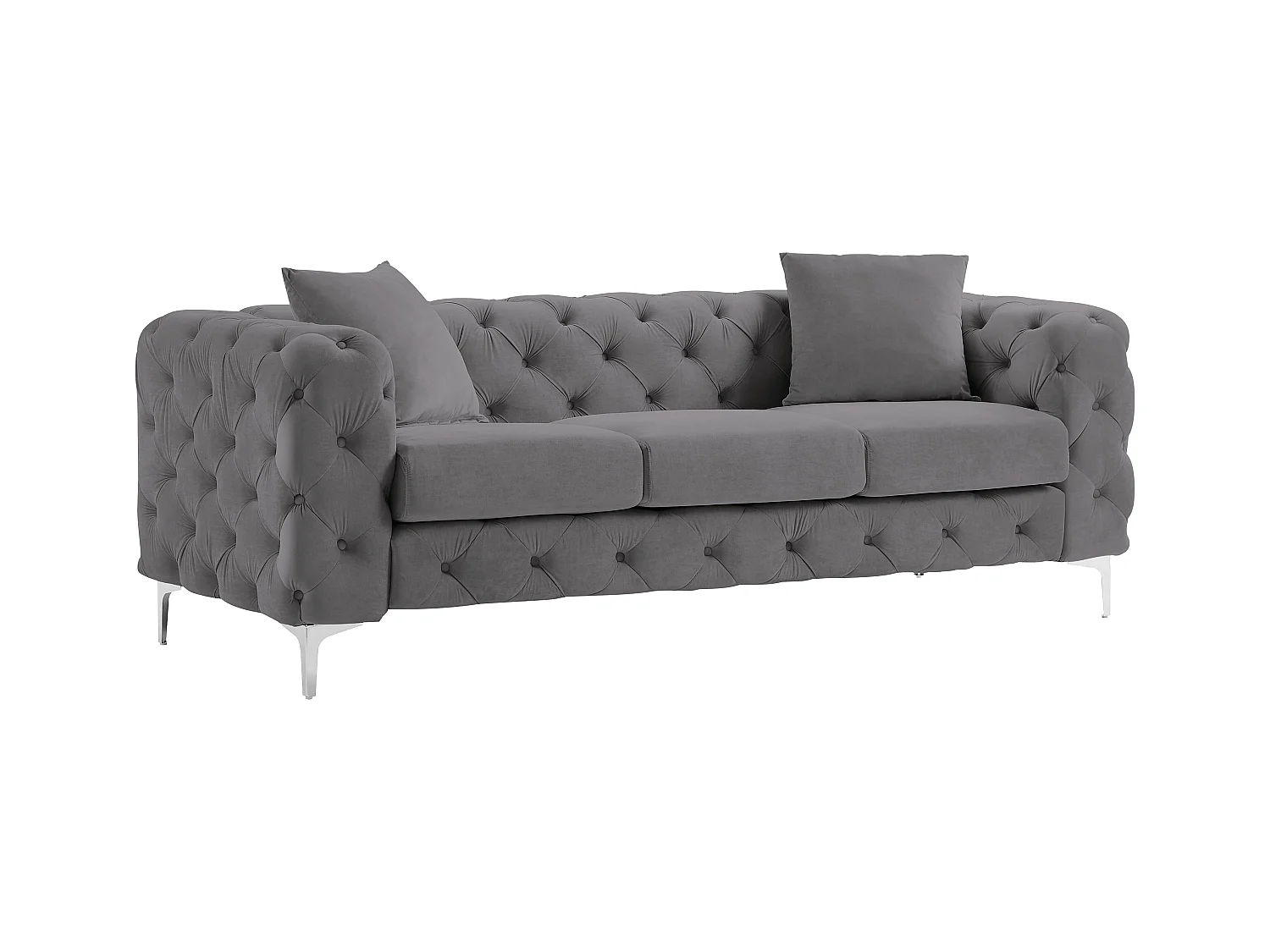 Canapé 3 places chesterfield en velours anthracite EDWINA