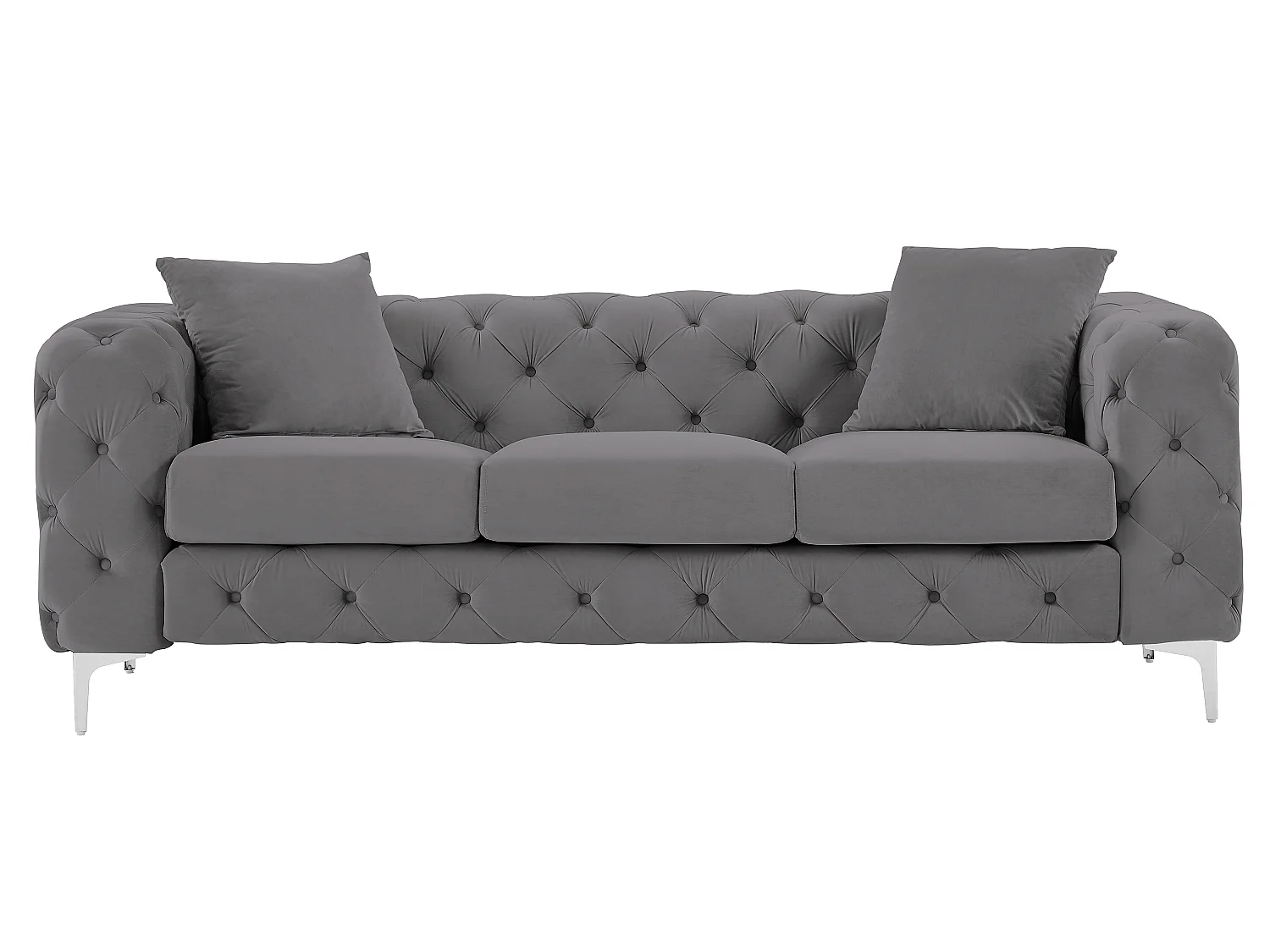 Canapé 3 places chesterfield en velours anthracite EDWINA