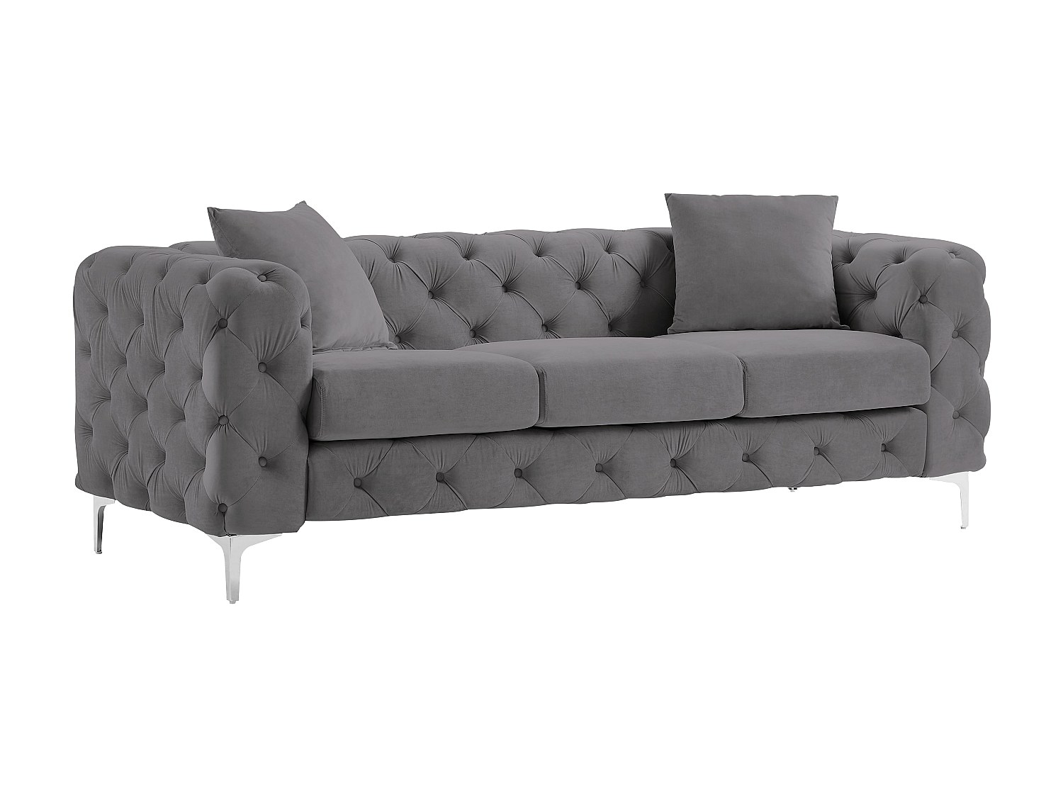 Chesterfield-Sofa 3-Sitzer - Anthrazit - Samt - EDWINA günstig online kaufen