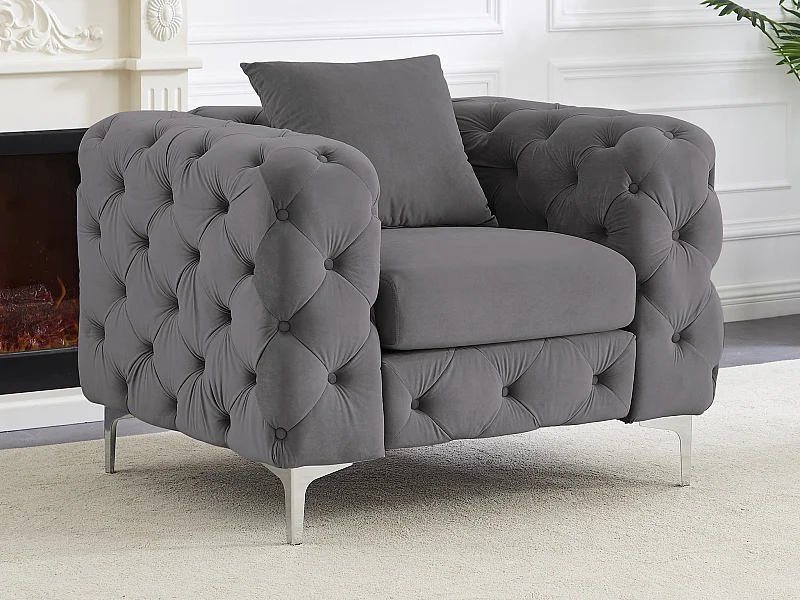 Poltrona Chesterfield in Velluto Antracite - EDWINA