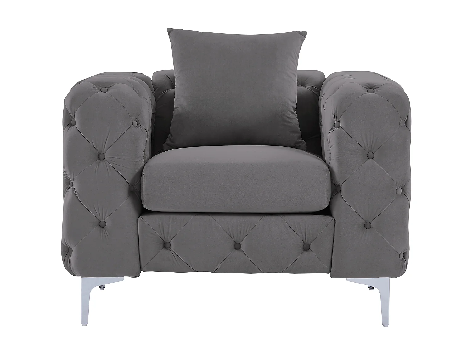 Fauteuil chesterfield en velours anthracite EDWINA