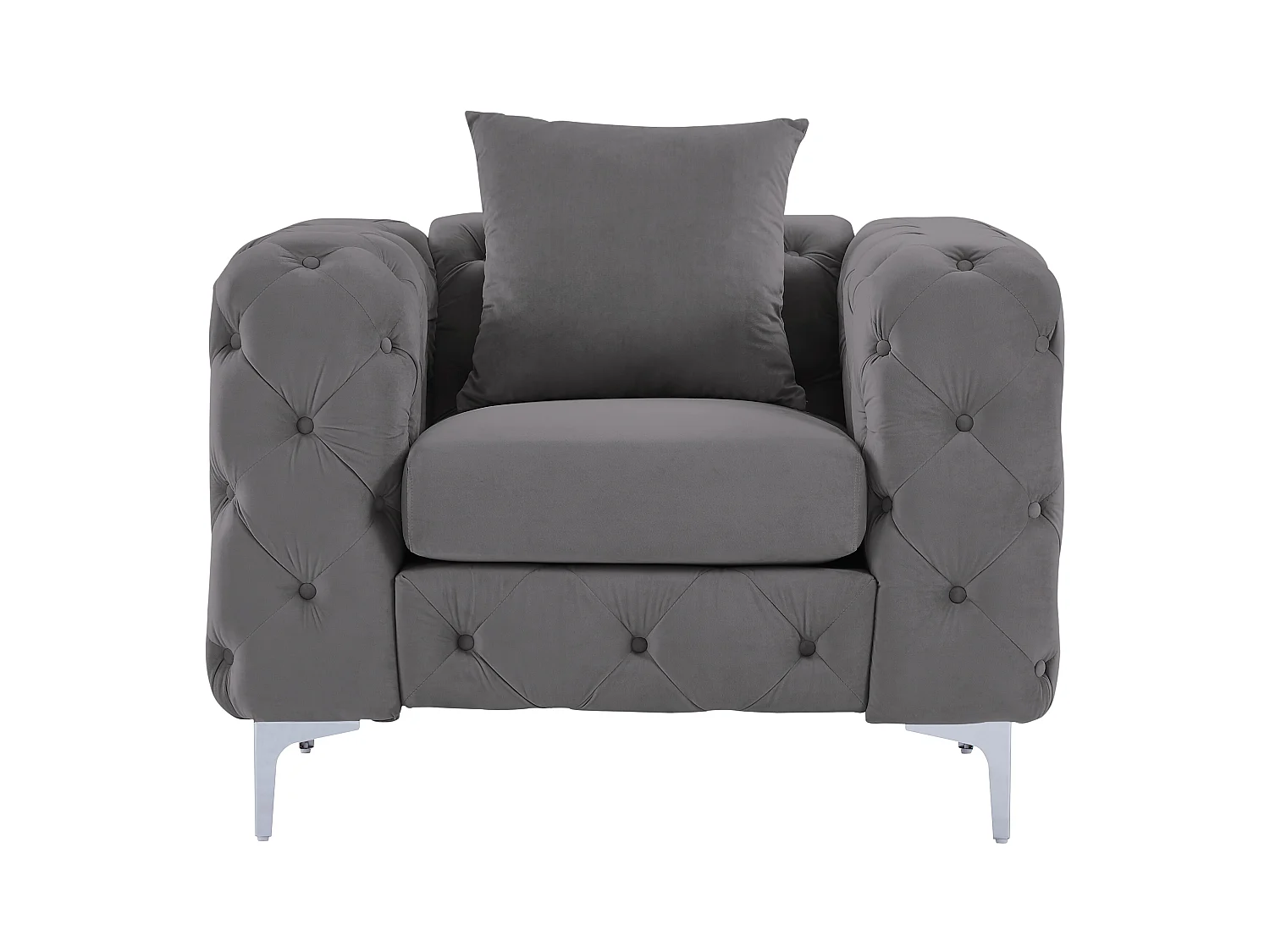 Fauteuil chesterfield en velours anthracite EDWINA