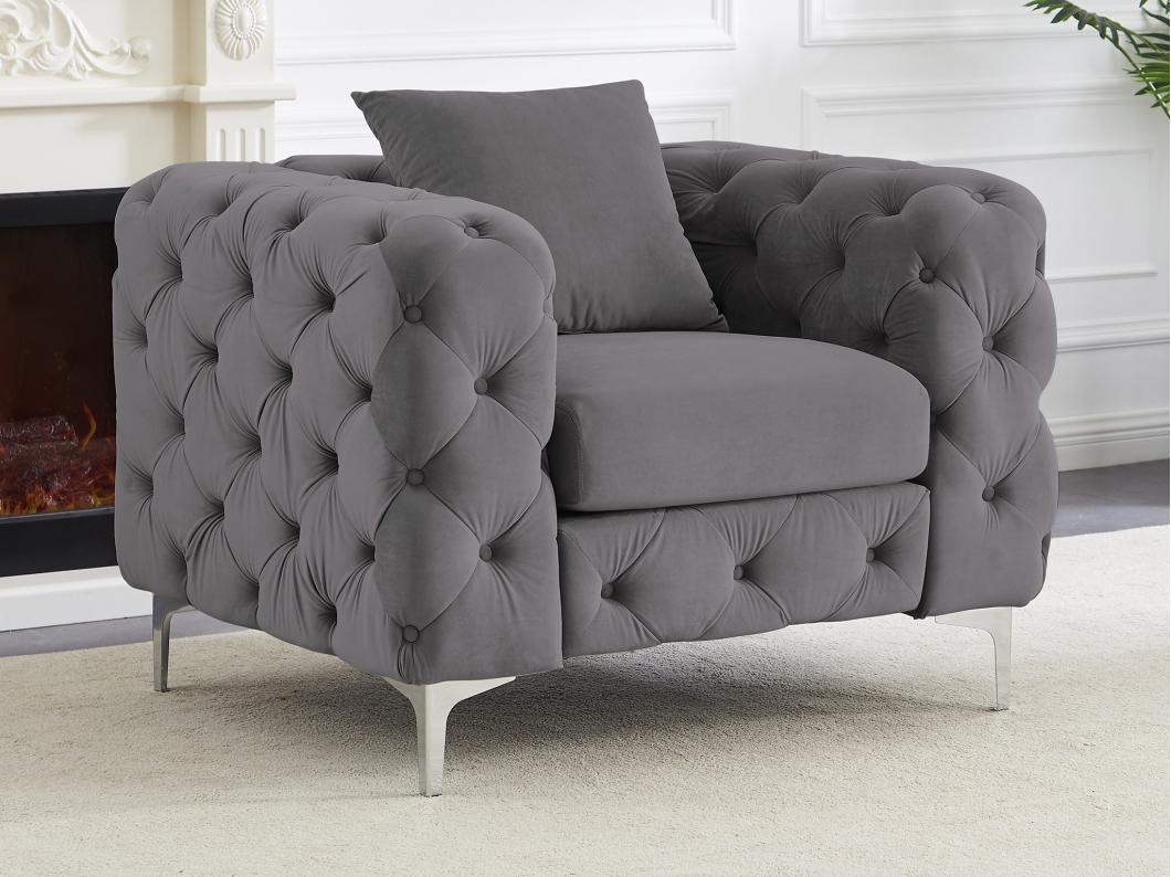 Chesterfield-Sessel - Anthrazit - Samt - EDWINA