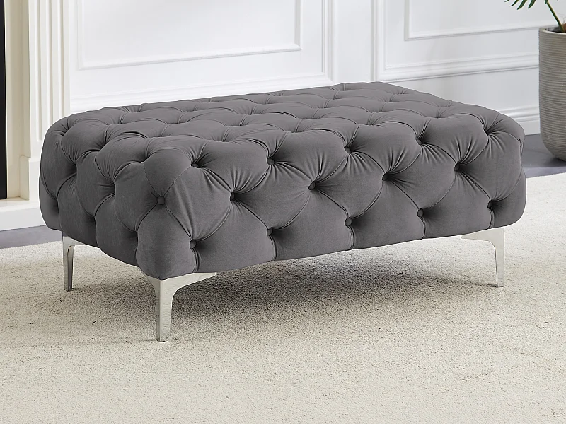 Pouf chesterfield en velours anthracite EDWINA