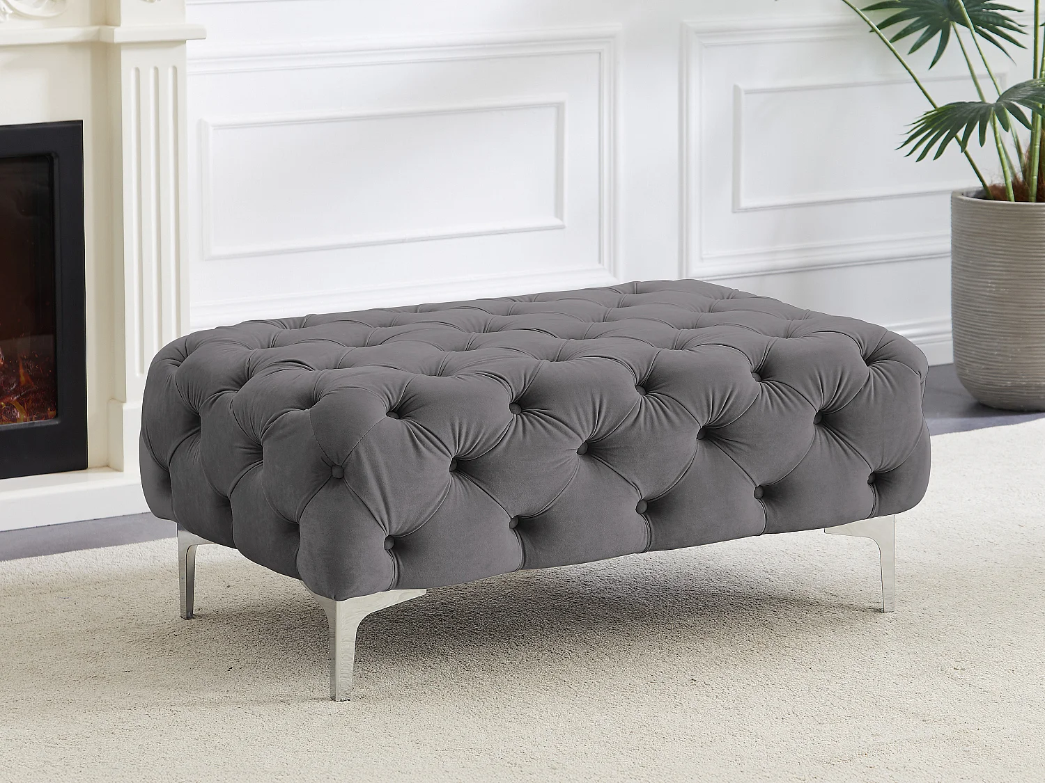 Pouf chesterfield en velours anthracite EDWINA