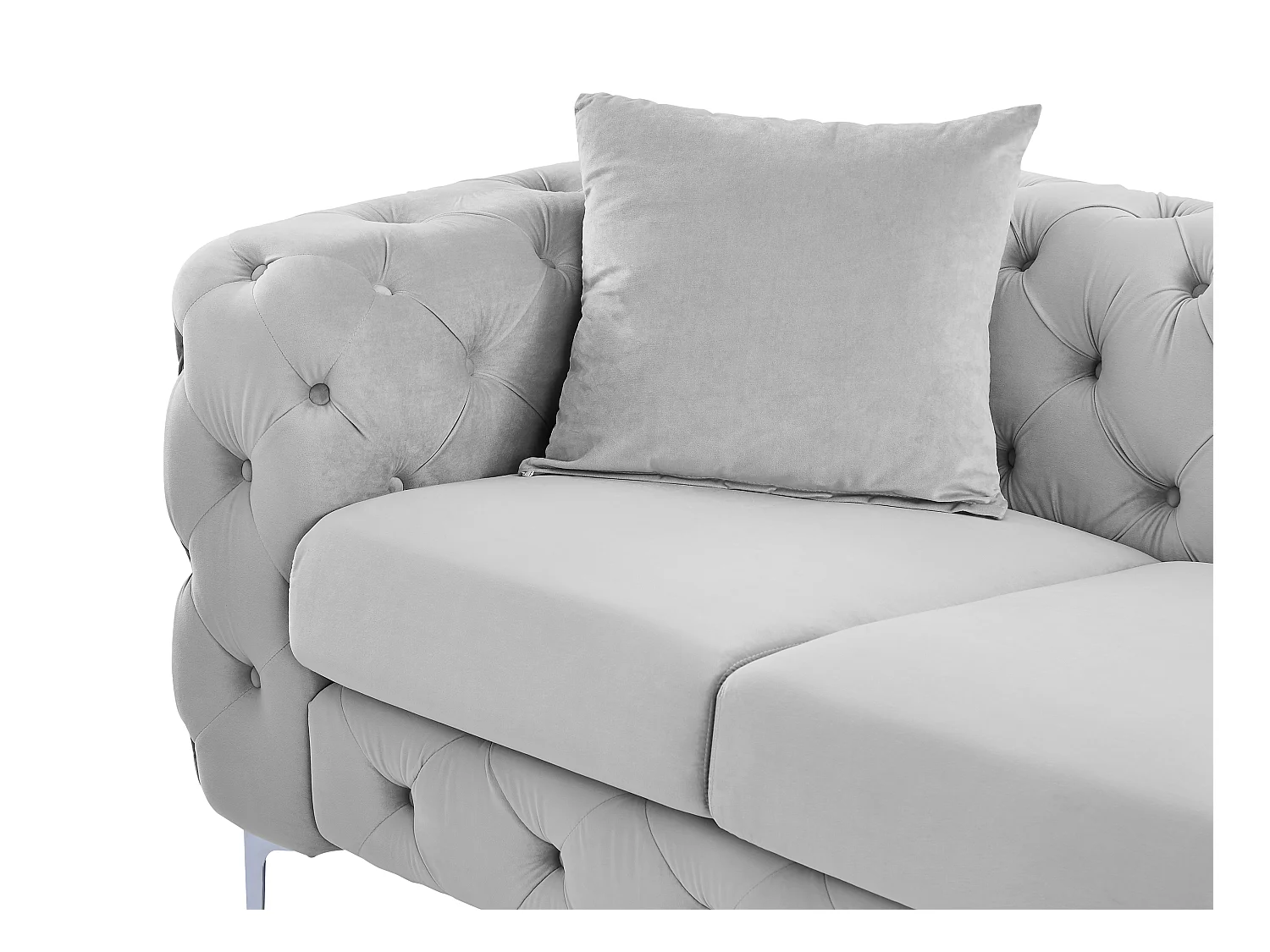 Driezits-Chesterfield-bank van lichtgrijs velours EDWINA