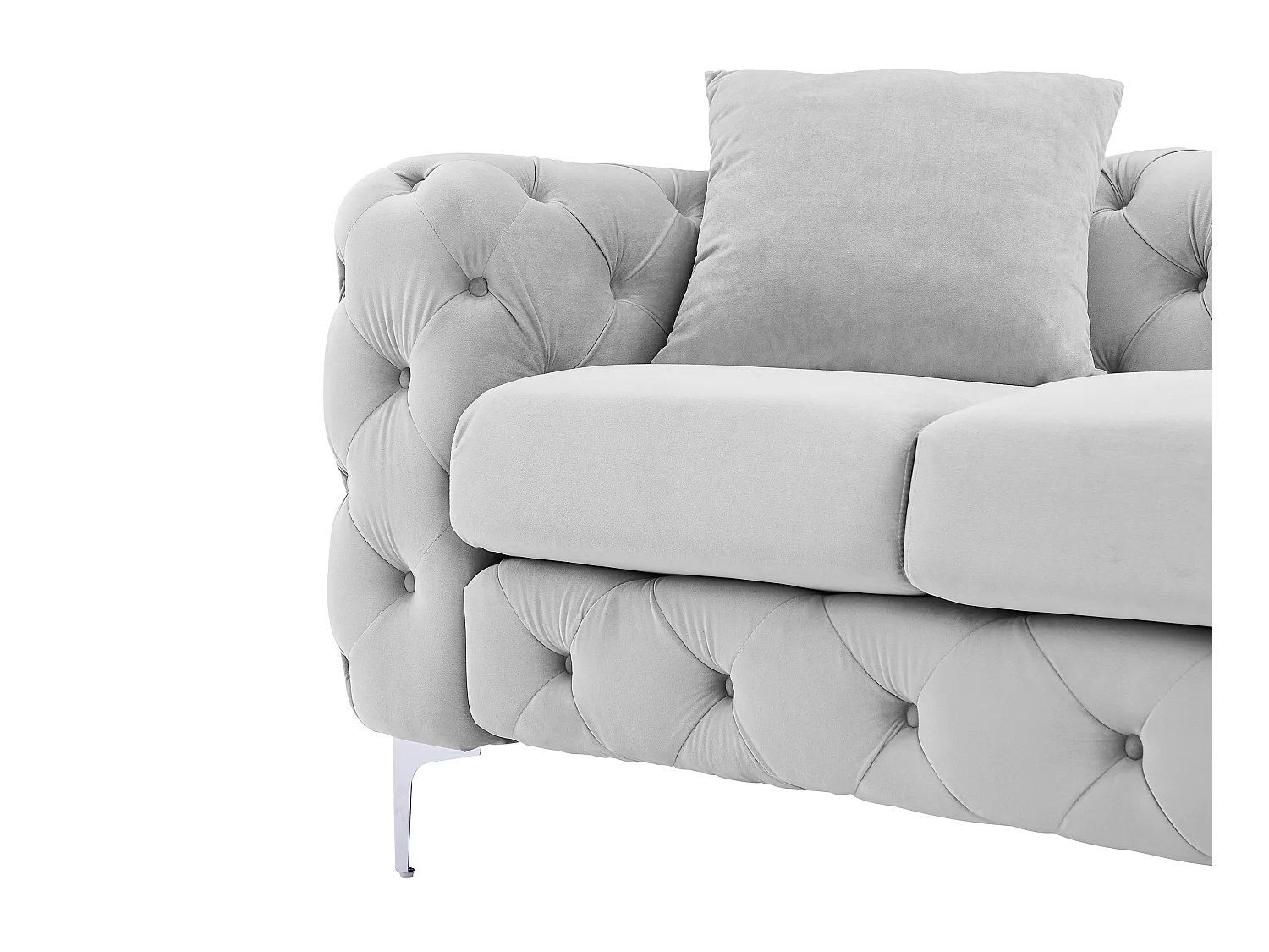 Driezits-Chesterfield-bank van lichtgrijs velours EDWINA