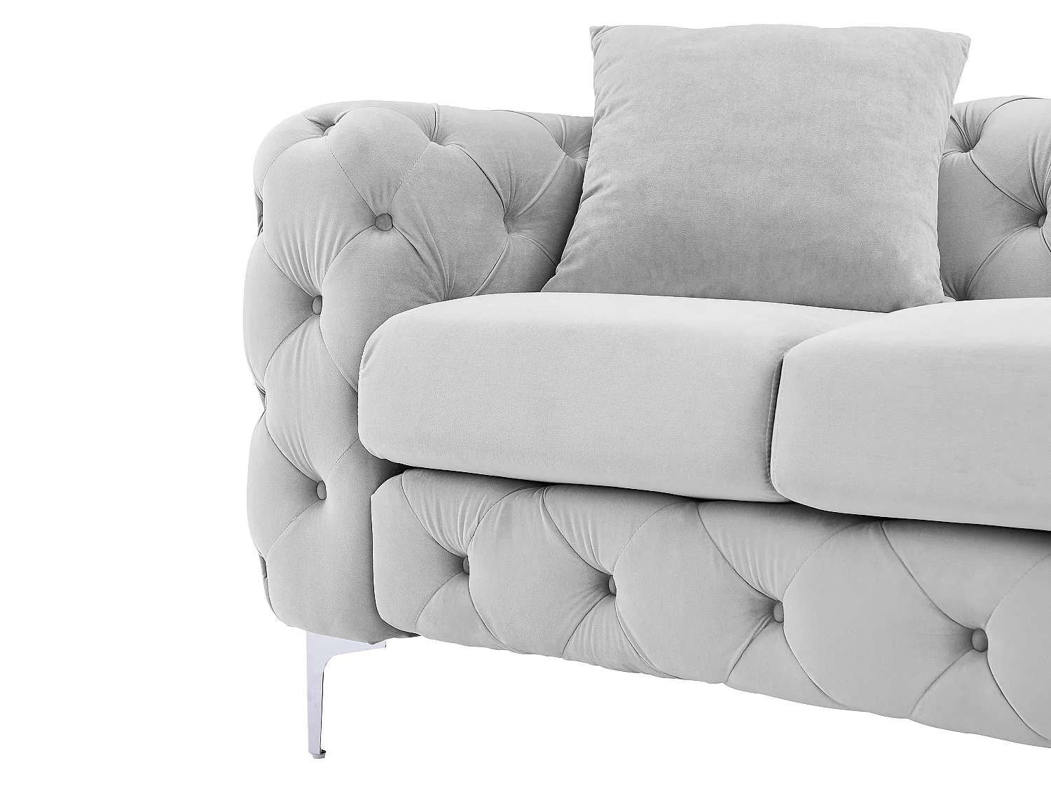 Driezits-Chesterfield-bank van lichtgrijs velours EDWINA