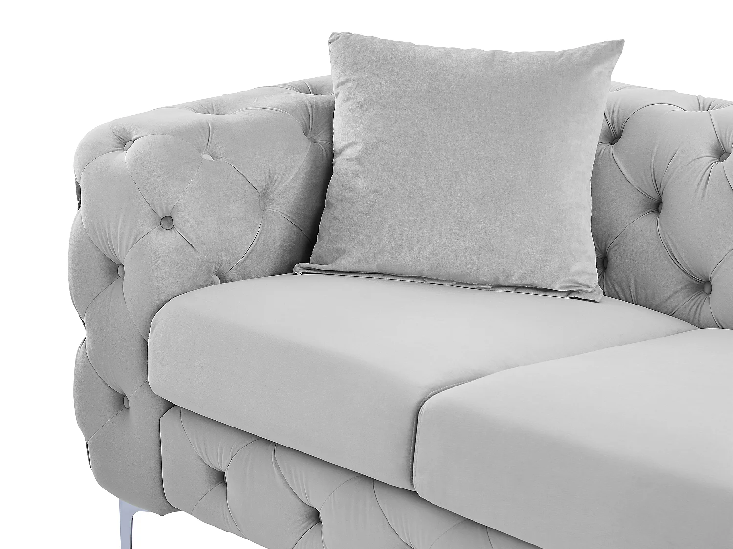 Driezits-Chesterfield-bank van lichtgrijs velours EDWINA