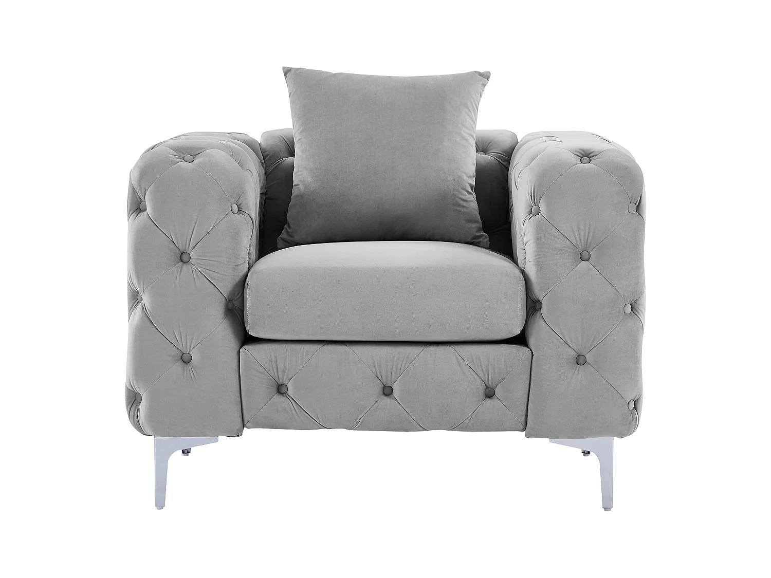 Chesterfield-fauteuil van lichtgrijs velours EDWINA