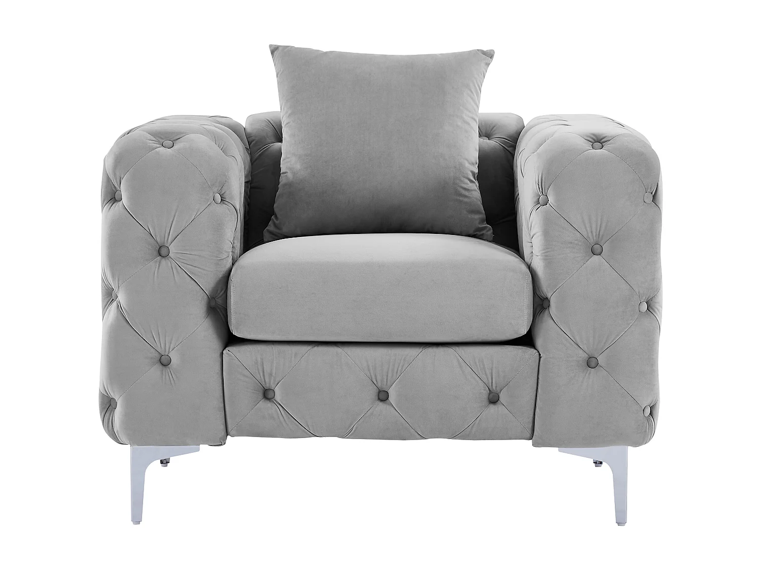 Fauteuil chesterfield en velours gris clair EDWINA