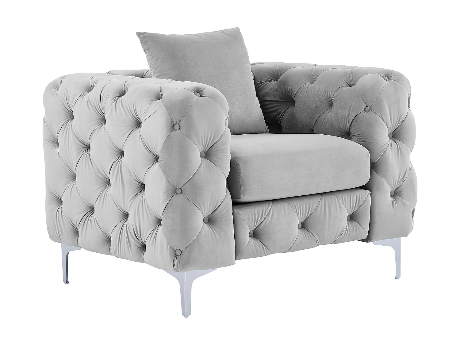 Fauteuil chesterfield en velours gris clair EDWINA