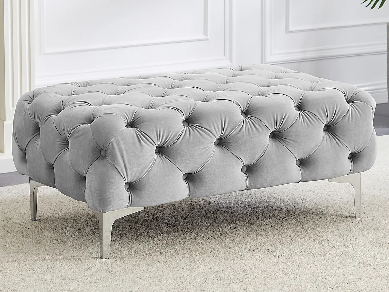 Chesterfield-poef van lichtgrijs velours EDWINA