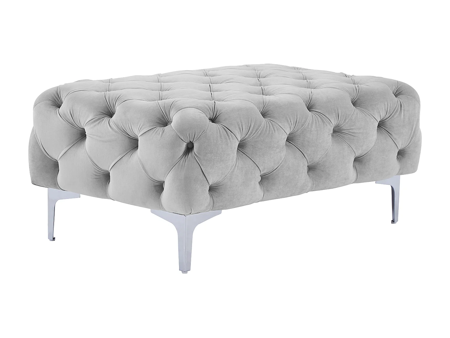 Pouf chesterfield en velours gris clair EDWINA