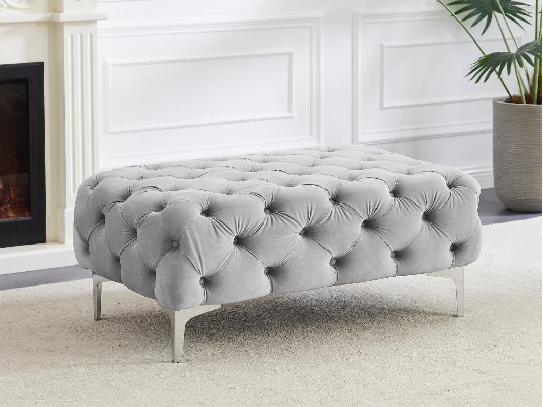 Pouf chesterfield en velours gris clair EDWINA