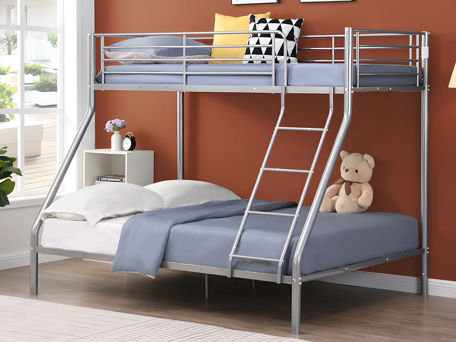 Etagenbett - 90 & 140 x 190 cm - Stahl - Silber + Matratze - ELEVATIO IV