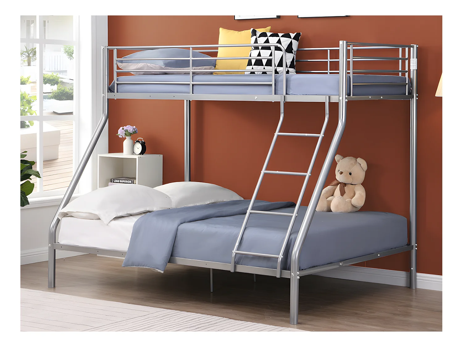 Lits superposés ELEVATIO IV - 90 et 140 x 190 cm - Acier - Argent + matelas