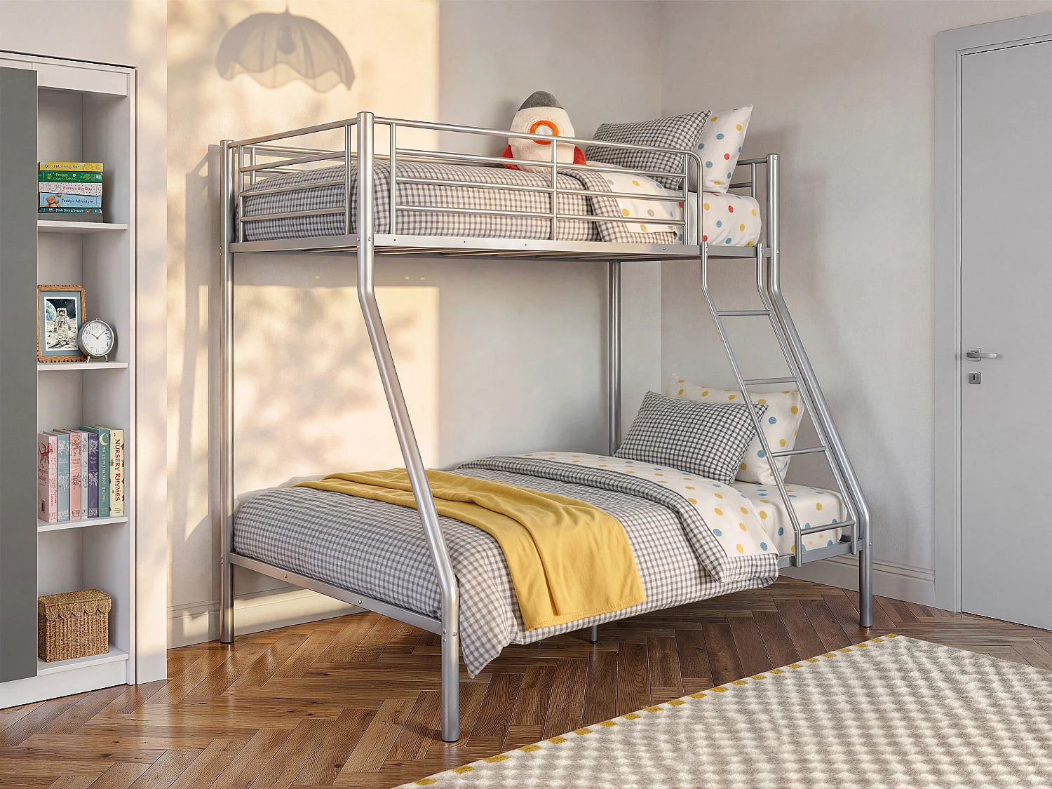 Lits superposés ELEVATIO IV - 90 et 140 x 190 cm - Acier - Argent + matelas