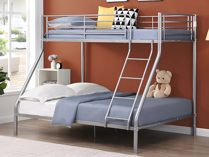 Lits superposés ELEVATIO IV - 90 et 140 x 190 cm - Acier - Argent + matelas