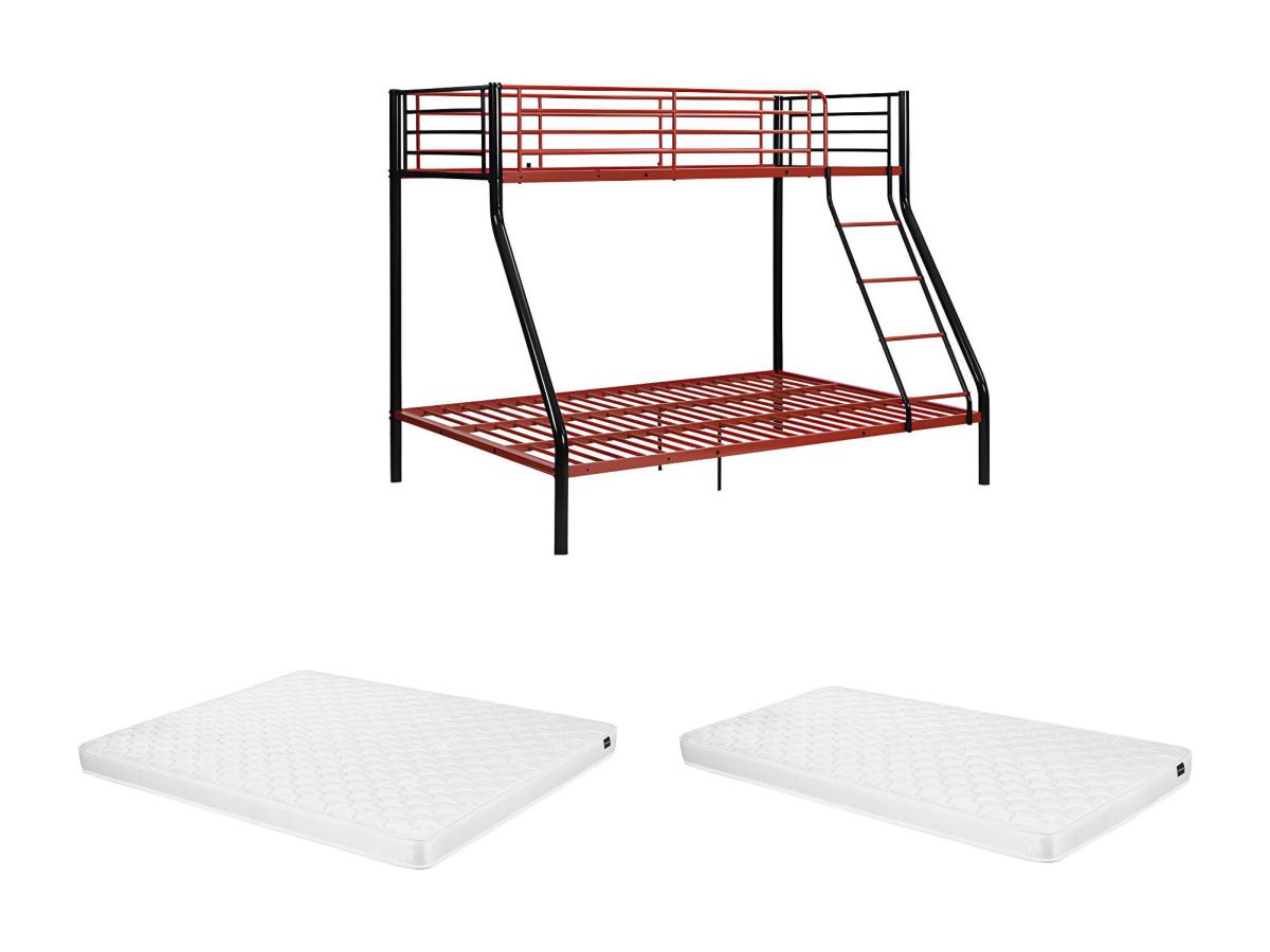 Etagenbett - 90 & 140 x 190 cm - Stahl - Schwarz & Rot + Matratze - ELEVATI günstig online kaufen