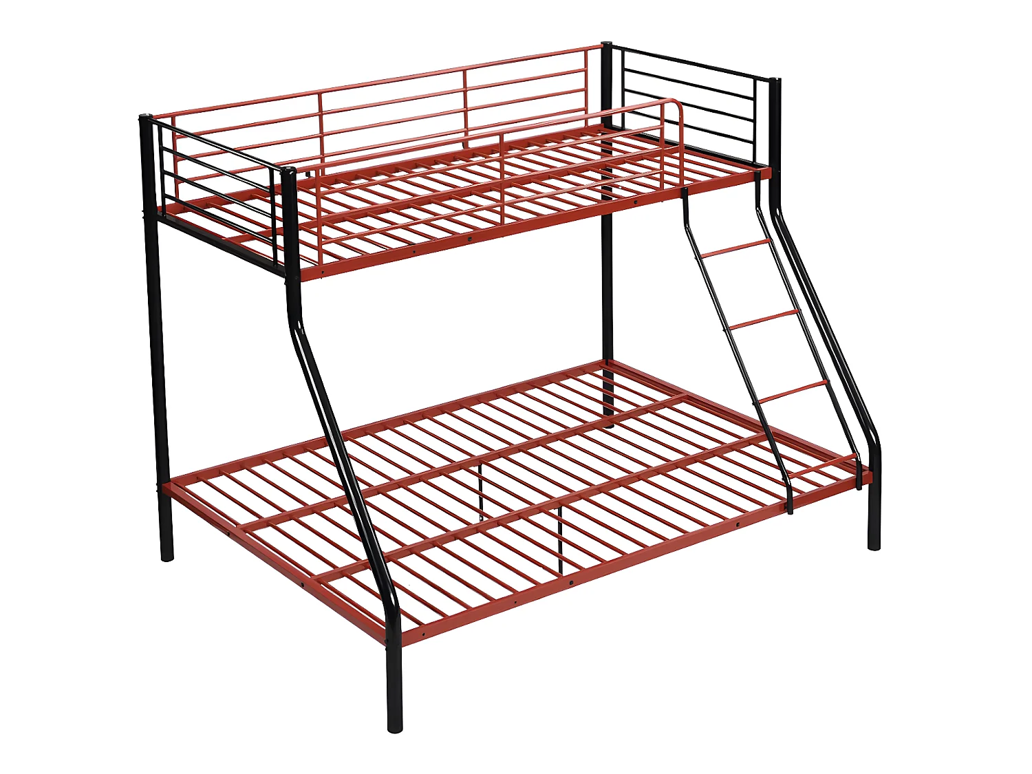 Etagenbett - 90 & 140 x 190 cm - Stahl - Schwarz & Rot + Matratze - ELEVATIO IV