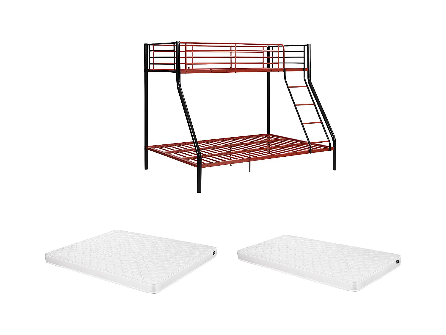 Litera ELEVATIO IV - 90 x 190 cm - Acero - Negro y rojo + colchón