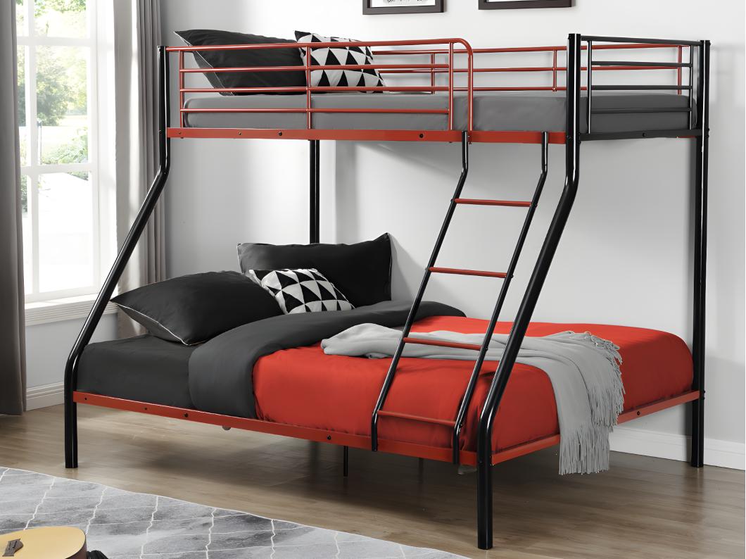 Lits superposés ELEVATIO IV - 90 et 140 x 190 cm - Acier - Noir et rouge + matelas