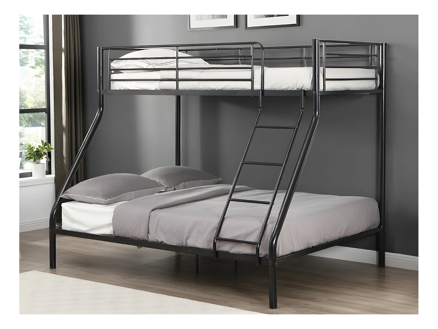 Etagenbett + Matratze - 90 & 140 x 190 cm - Stahl - Schwarz - ELEVATIO IV
