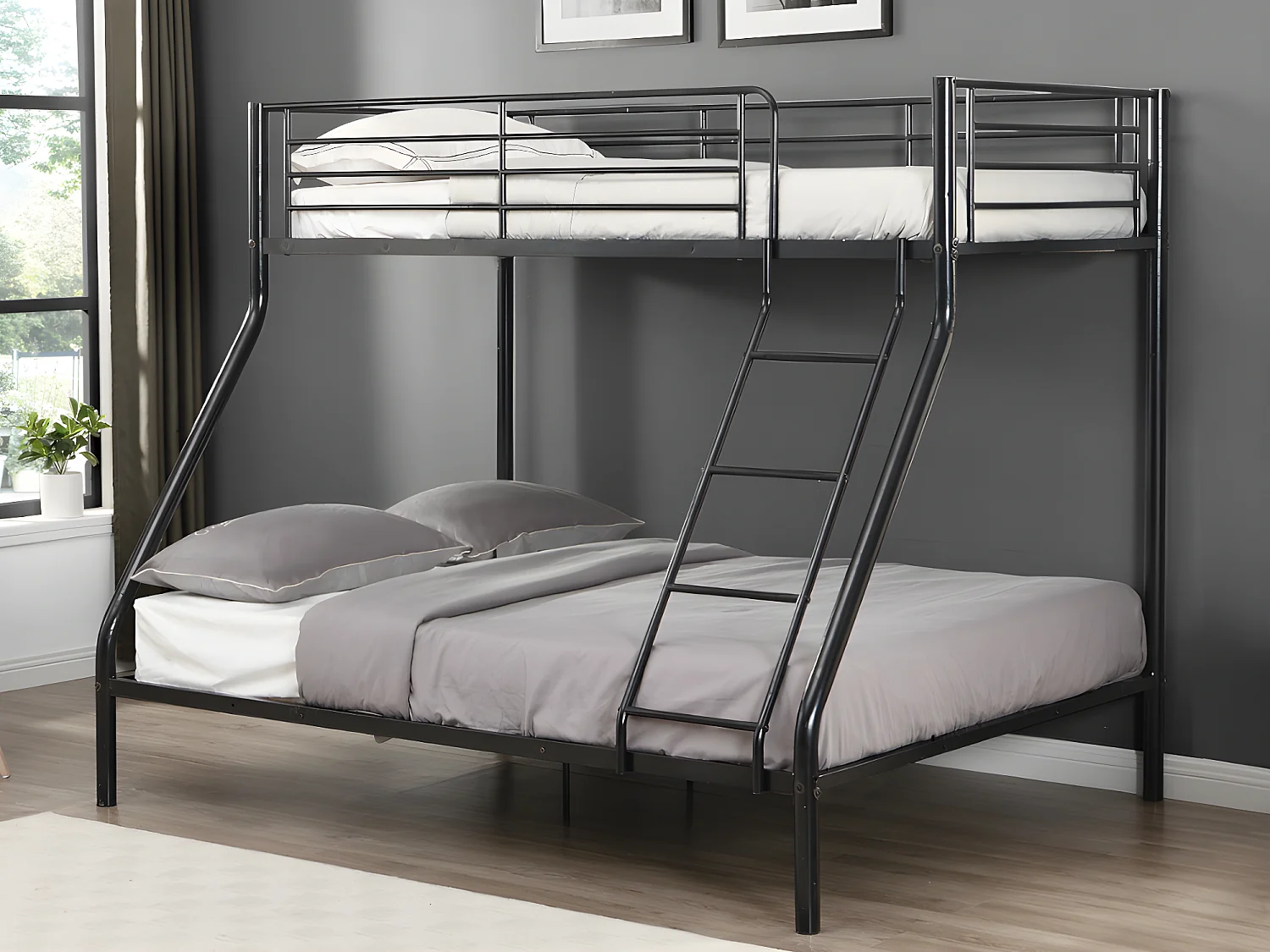 Etagenbett + Matratze - 90 & 140 x 190 cm - Stahl - Schwarz - ELEVATIO IV
